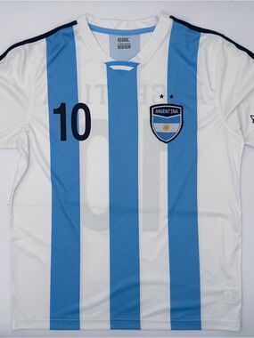 Argentina Striped Soccer Jersey #10 - White & Sky Blue